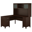Pemberly Row Contemporary 60W L Shaped Desk with Hutch in Mocha Cherry
