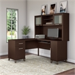 Pemberly Row Contemporary 60W L Shaped Desk with Hutch in Mocha Cherry