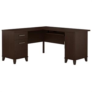 Pemberly Row Contemporary 60W L Desk in Mocha Cherry - Engineered Wood