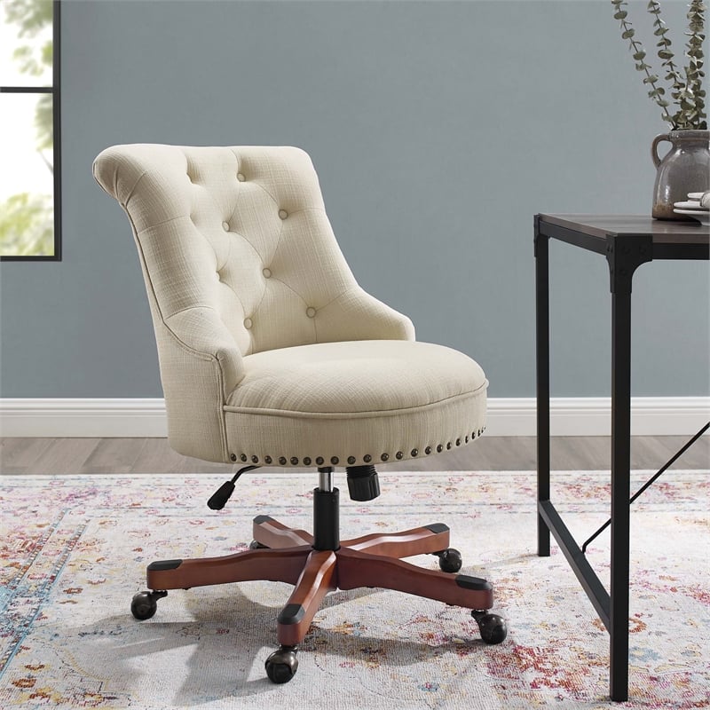 Pemberly Row Wood Upholstered Adjustable Office Chair in Beige