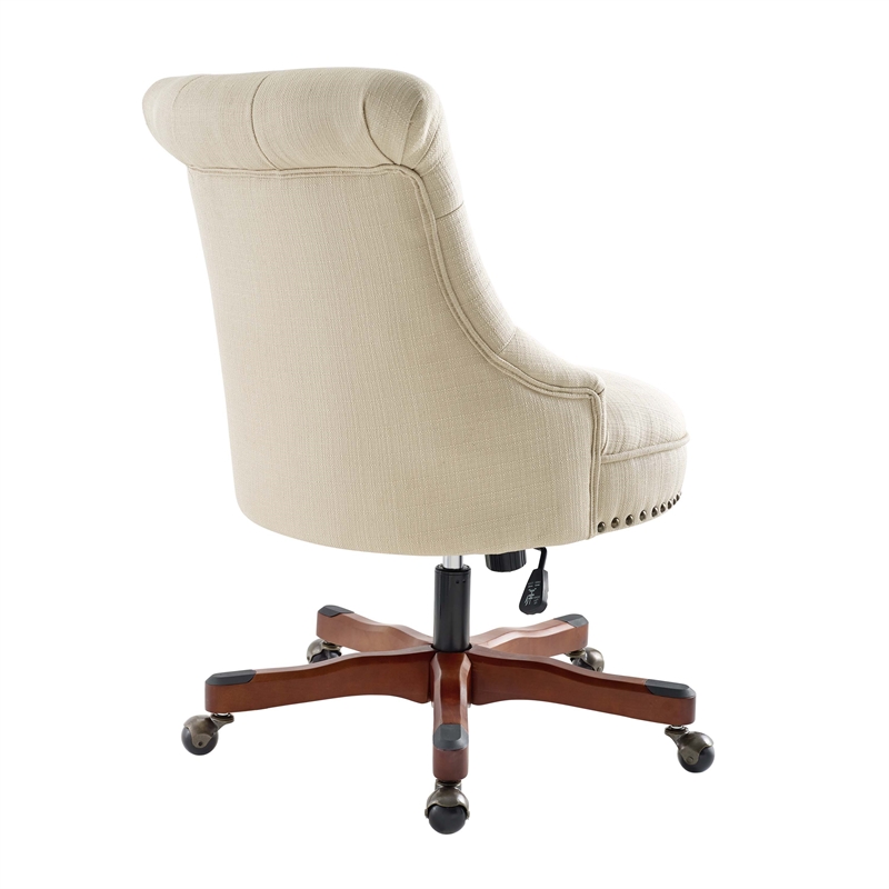 Pemberly Row Wood Upholstered Adjustable Office Chair in Beige