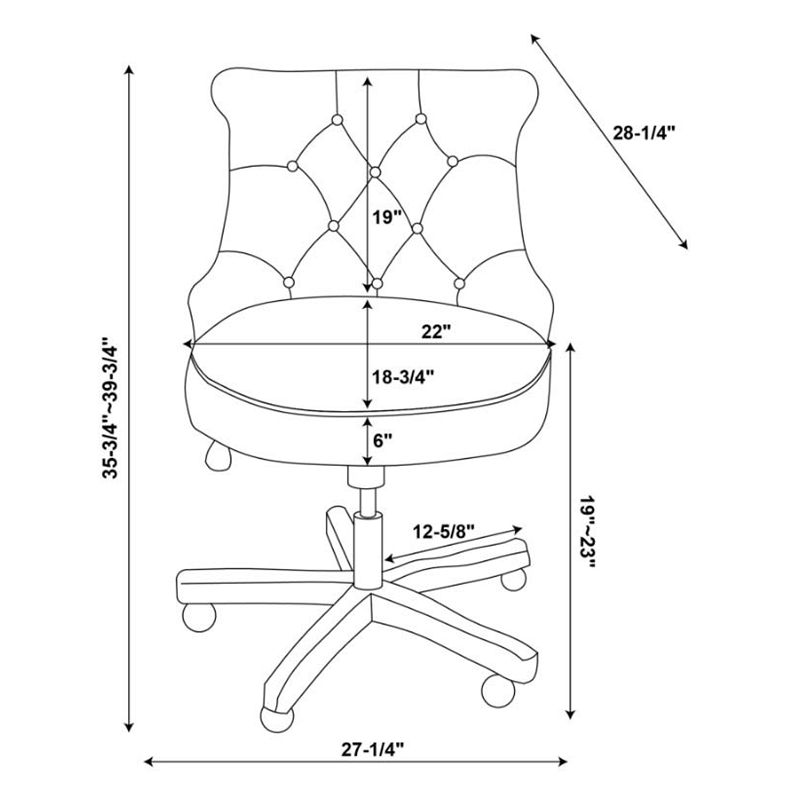 Pemberly Row Wood Upholstered Adjustable Office Chair in Beige