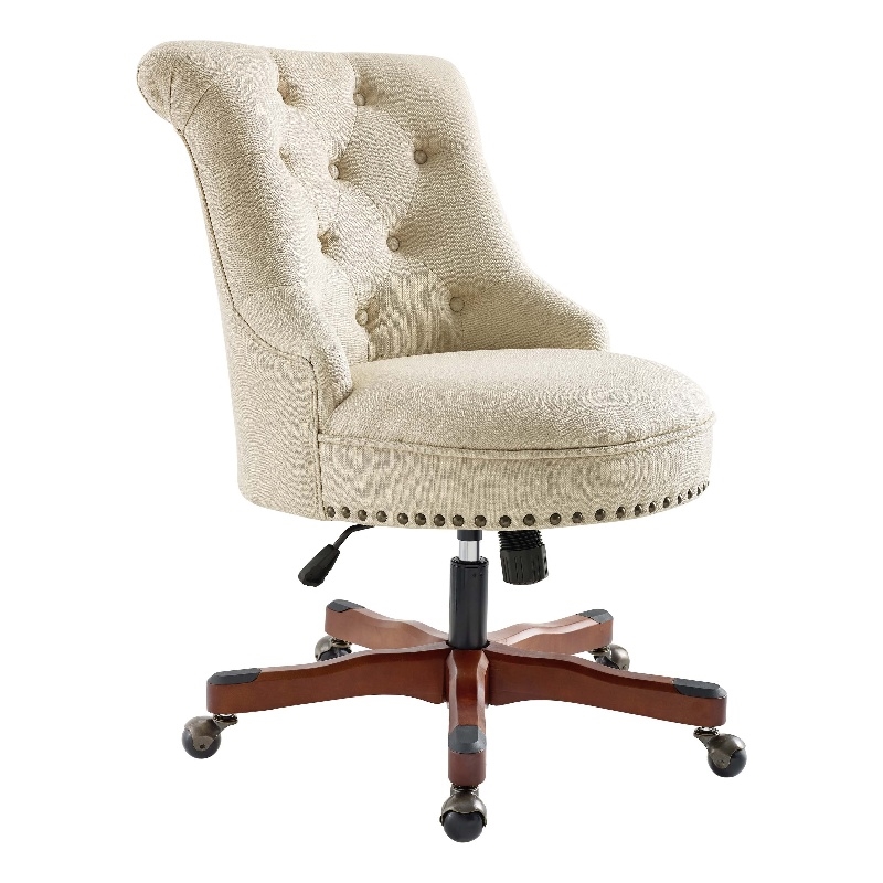 Pemberly Row Wood Upholstered Adjustable Office Chair in Beige