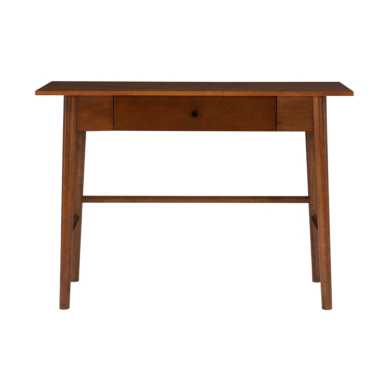 Pemberly Row 1-Drawer Mid-Century Wood Desk w/ Rounded Legs in Warm Walnut