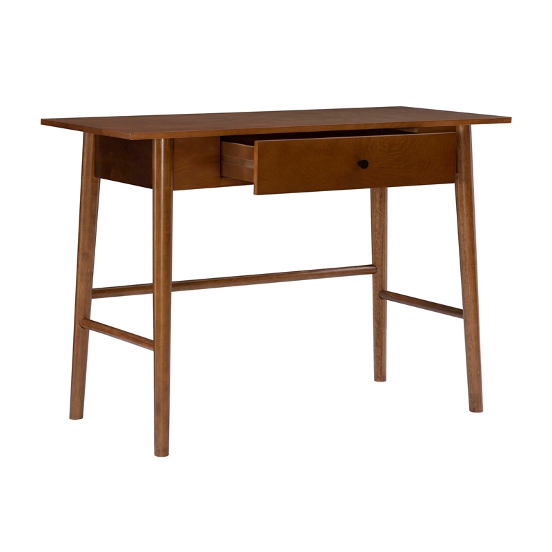 Pemberly Row 1-Drawer Mid-Century Wood Desk w/ Rounded Legs in Warm Walnut