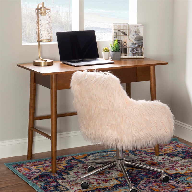 Pemberly Row 1-Drawer Mid-Century Wood Desk w/ Rounded Legs in Warm Walnut
