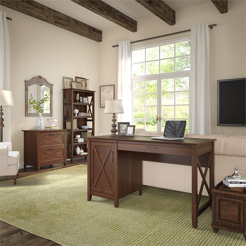 Pemberly Row 54W Computer Desk 3 Piece Office Suite in Bing Cherry