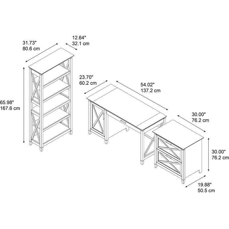 Pemberly Row 54W Computer Desk 3 Piece Office Suite in Bing Cherry