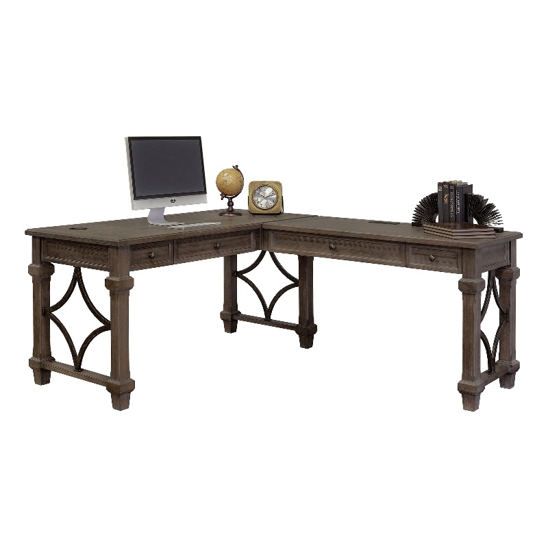 Pemberly Row Wood Open L-Desk & Return Writing Table Office Desk Gray