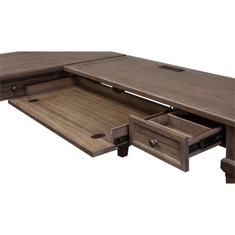 Pemberly Row Wood Open L-Desk & Return Writing Table Office Desk Gray