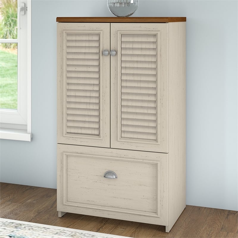 Pemberly Row Storage Cabinet with File Drawer in Antique White - Engineered Wood