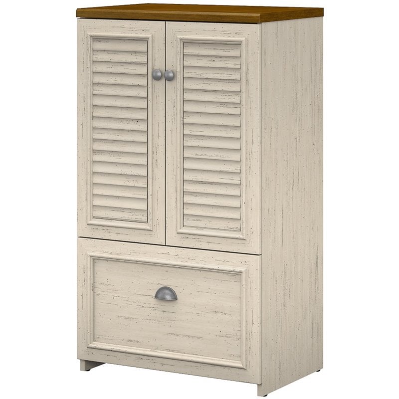 Pemberly Row Storage Cabinet with File Drawer in Antique White - Engineered Wood