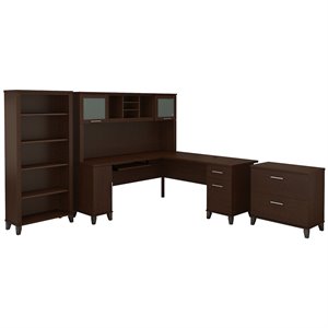 Pemberly Row Contemporary 72W L Shaped Desk Office Suite in Mocha Cherry