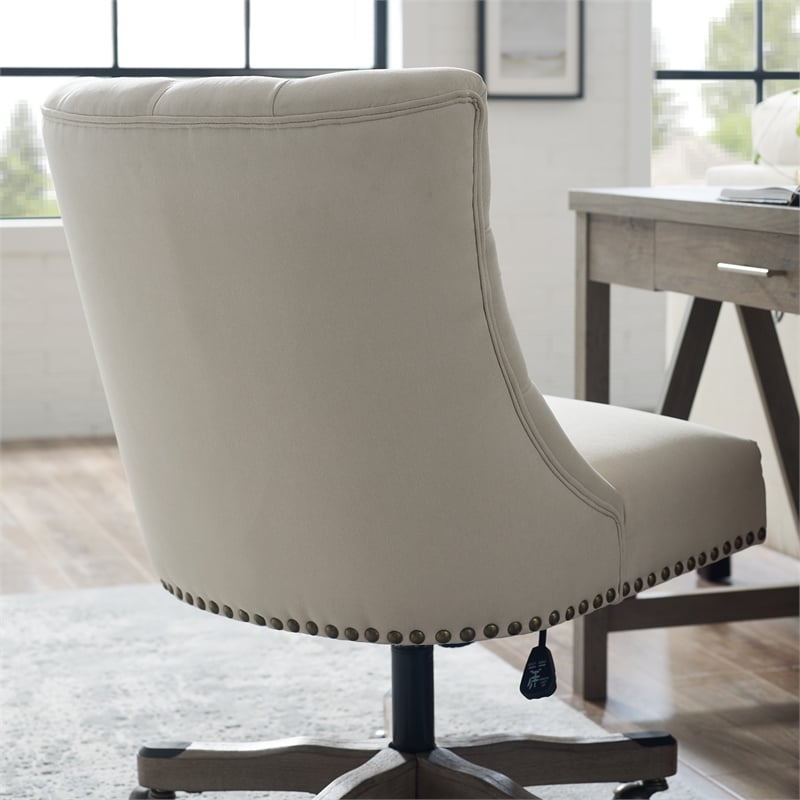 Pemberly Row Contemporary Wood Upholstered Office Chair in Natural Beige
