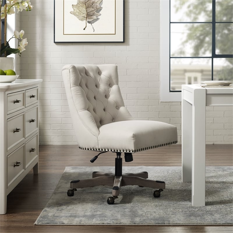 Pemberly Row Contemporary Wood Upholstered Office Chair in Natural Beige