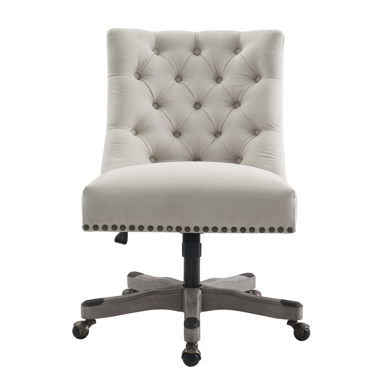Pemberly Row Contemporary Wood Upholstered Office Chair in Natural Beige