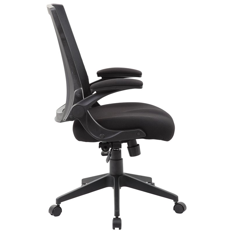 Pemberly Row Contemporary Mesh Swivel Flip Arm Office Chair in Black