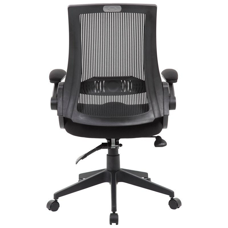 Pemberly Row Contemporary Mesh Swivel Flip Arm Office Chair in Black