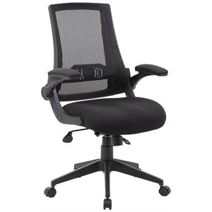 Pemberly Row Contemporary Mesh Swivel Flip Arm Office Chair in Black