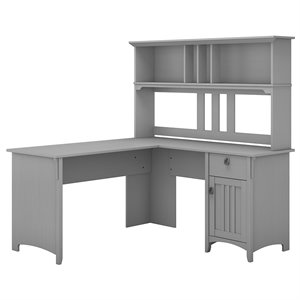 Pemberly Row Contemporary 60W L Shaped Desk with Hutch in Cape Cod Gray