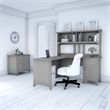 Pemberly Row 60W L Shaped Desk with Hutch and File Cabinet in Cape Cod Gray