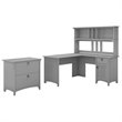 Pemberly Row 60W L Shaped Desk with Hutch and File Cabinet in Cape Cod Gray