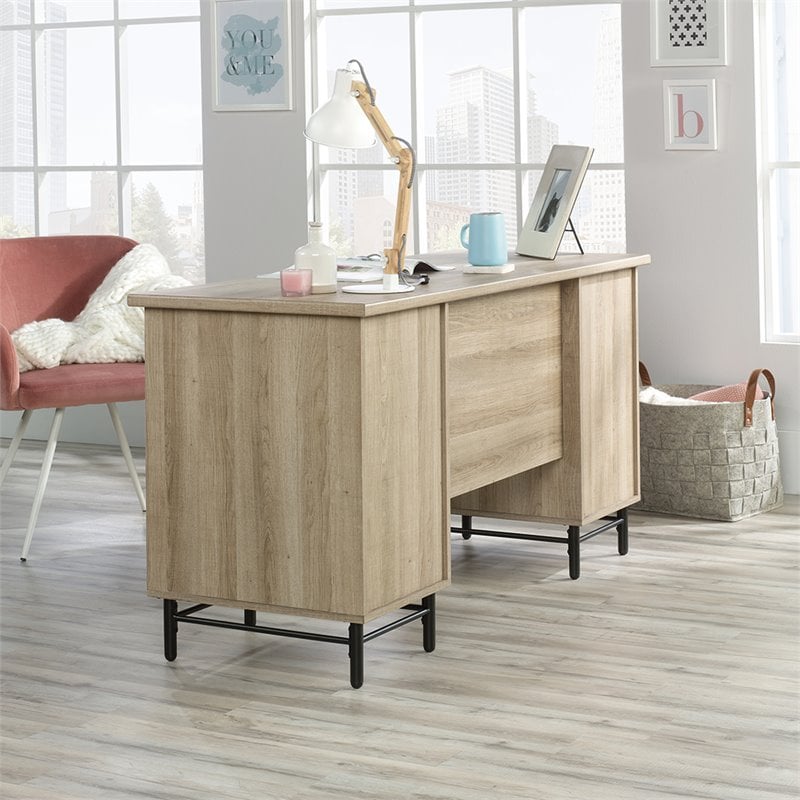 Pemberly Row Contemporary Executive Desk in Sky Oak and White