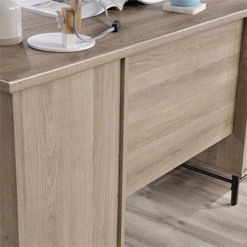 Pemberly Row Contemporary Executive Desk in Sky Oak and White
