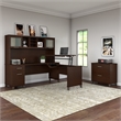 Pemberly Row Sit to Stand L Desk with Hutch and Cabinet in Cherry
