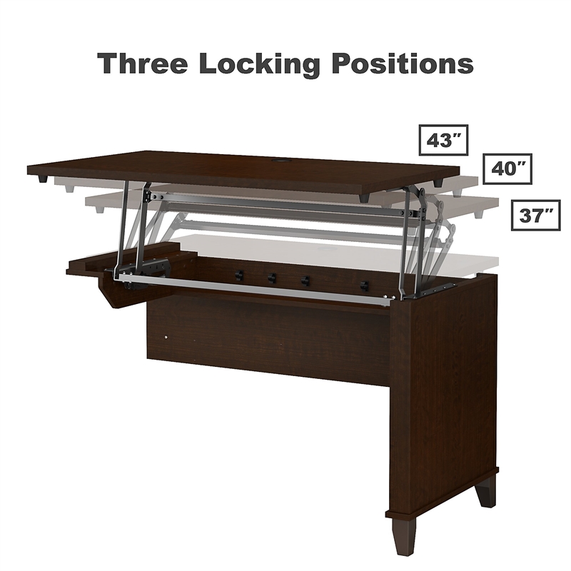 Pemberly Row Sit to Stand L Desk with Hutch and Cabinet in Cherry