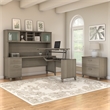 Pemberly Row 72W Sit to Stand L Desk with Hutch and File Cabinet
