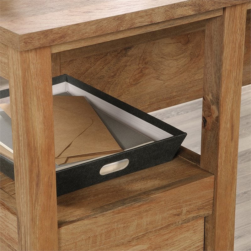 Pemberly Row Engineered Wood L-Shaped Desk in Sindoori Mango/Natural