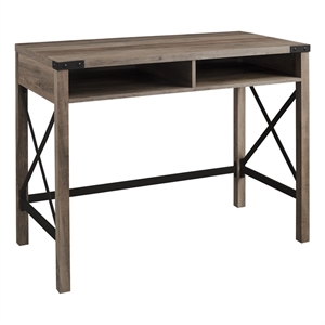 Pemberly Row 42&quot Modern Metal and Wood Desk in Gray Wash
