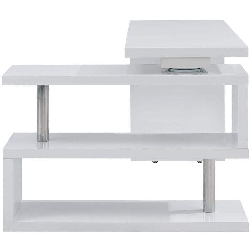 Pemberly Row Adjustable Corner Writing Desk in White and Chrome
