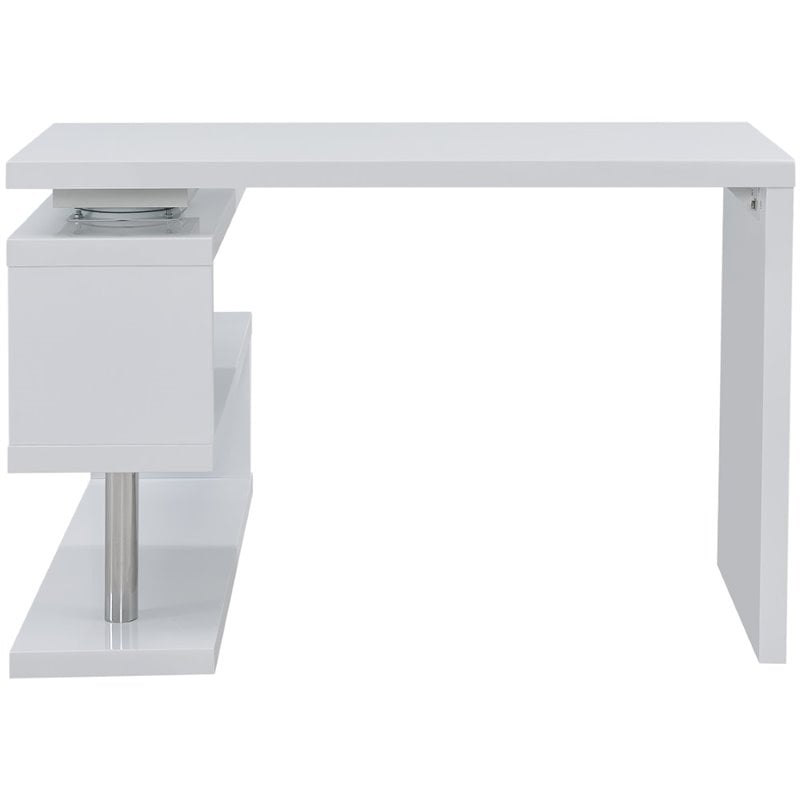Pemberly Row Adjustable Corner Writing Desk in White and Chrome