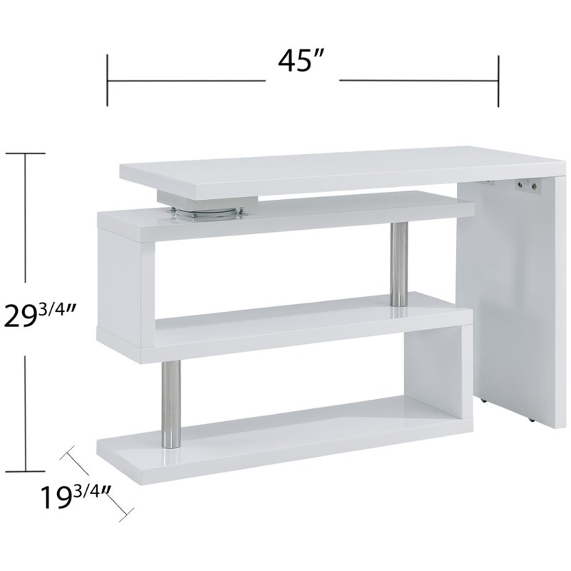 Pemberly Row Adjustable Corner Writing Desk in White and Chrome