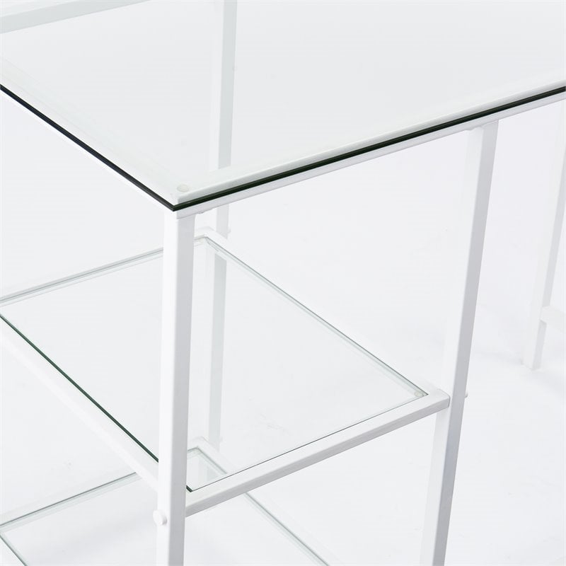 Pemberly Row Contemporary Glass Top Metal Student Desk in White