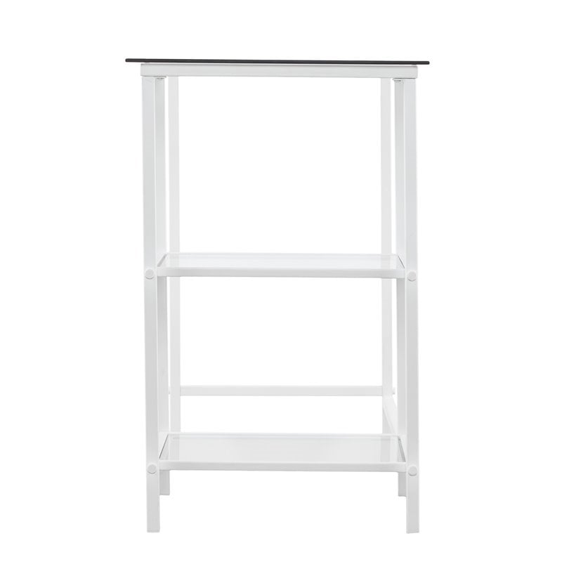 Pemberly Row Contemporary Glass Top Metal Student Desk in White