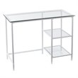 Pemberly Row Contemporary Glass Top Metal Student Desk in White