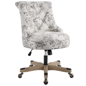 Pemberly Row Rolling Fabric & Wood Swivel Office Chair in Gray/Natural