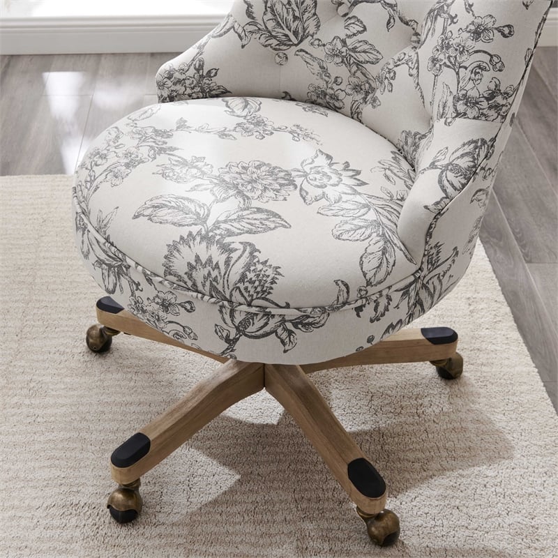 Pemberly Row Rolling Fabric & Wood Swivel Office Chair in Gray/Natural