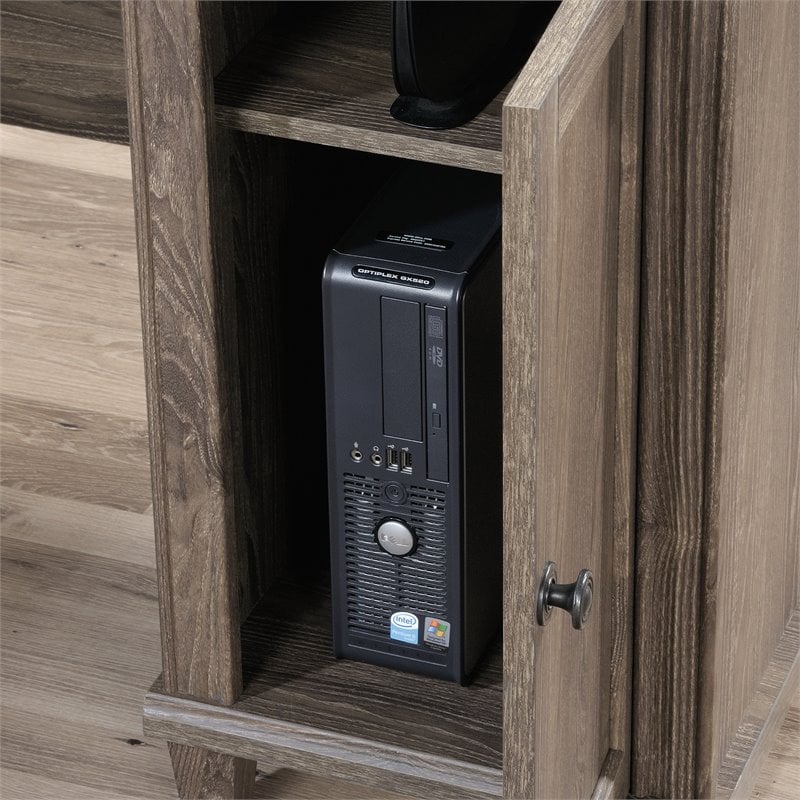 Pemberly Row L-shaped Contemporary Engineered Wood Computer Desk in Emery Oak