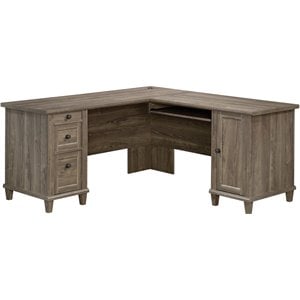 Pemberly Row L-shaped Contemporary Engineered Wood Computer Desk in Emery Oak