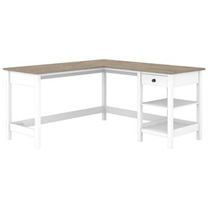 Pemberly Row Modern L Shaped Computer Desk in Shiplap Gray / White