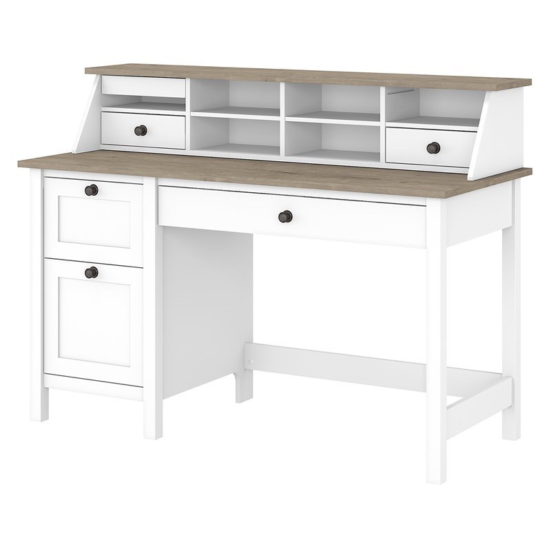 Pemberly Row 54W Desk w/ Drawers and Organizer in Shiplap Gray/White - Eng Wood