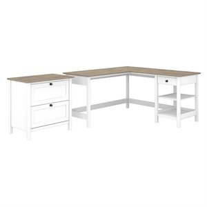 Pemberly Row 60W L Shaped Computer Desk with Lateral File Cabinet