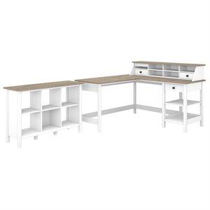 Pemberly Row 60W L Shaped Desk with Organizer and 6 Cube Bookcase