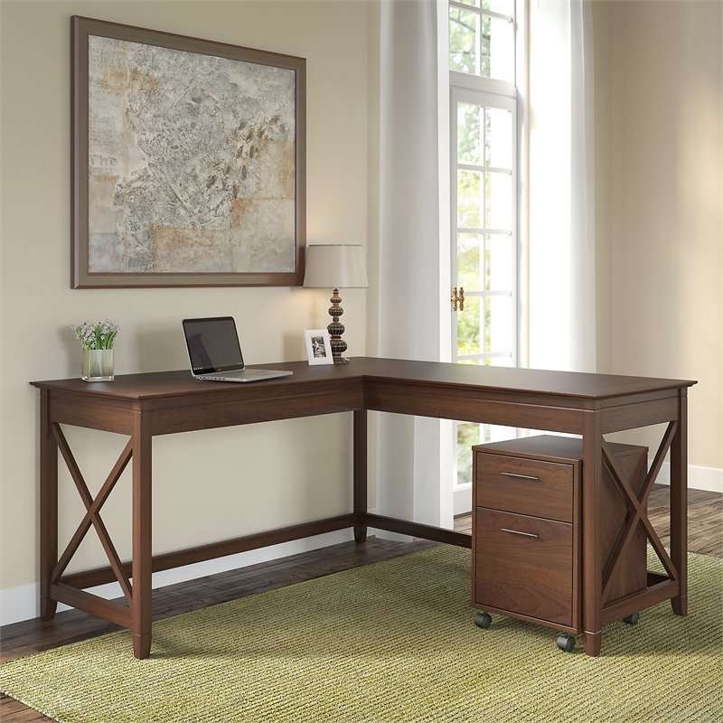 Pemberly Row 60W L Shaped Desk with 2 Drawer Mobile File Cabinet