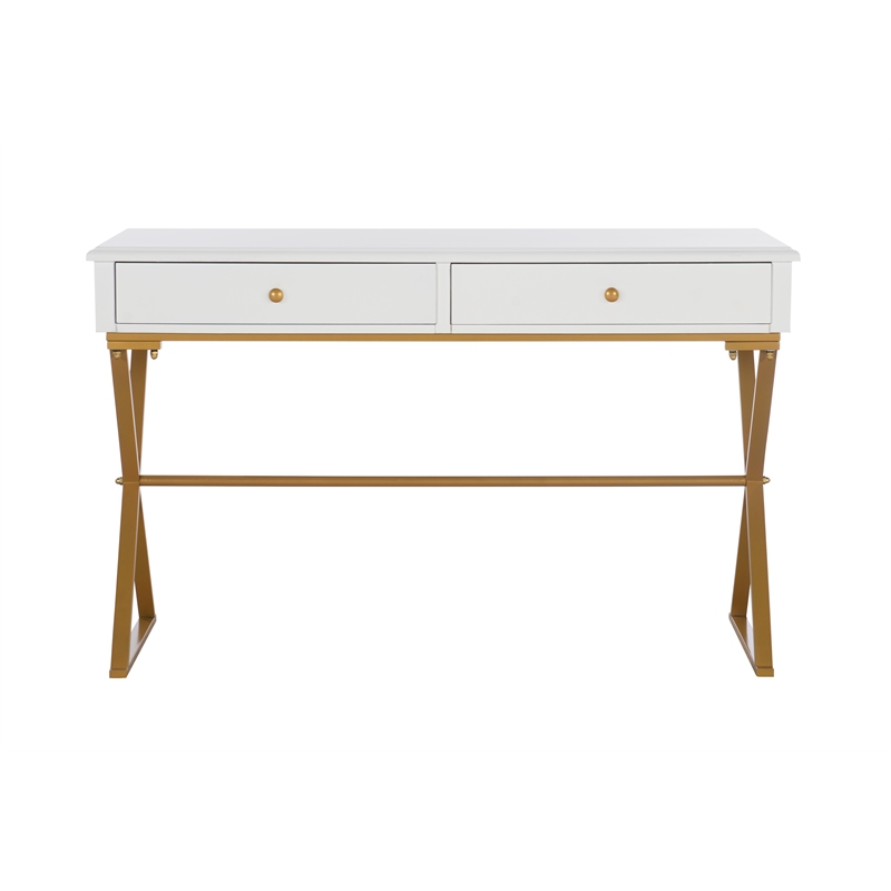 Pemberly Row Modern / Contemporary Two Drawer Metal Desk in White