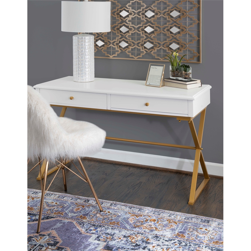 Pemberly Row Modern / Contemporary Two Drawer Metal Desk in White